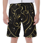Gold And Black Taurus Sign Print Men's Beach Shorts