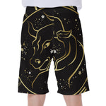 Gold And Black Taurus Sign Print Men's Beach Shorts