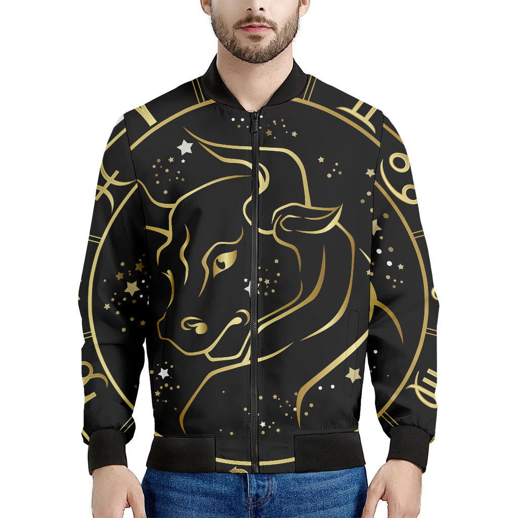Gold And Black Taurus Sign Print Men's Bomber Jacket