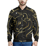 Gold And Black Taurus Sign Print Men's Bomber Jacket