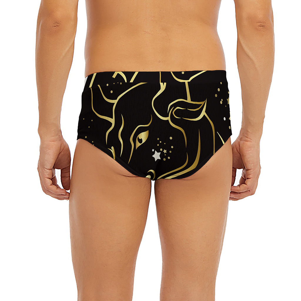 Gold And Black Taurus Sign Print Men's Briefs