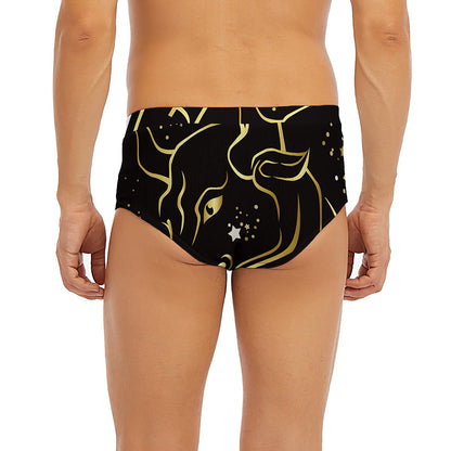 Gold And Black Taurus Sign Print Men's Briefs