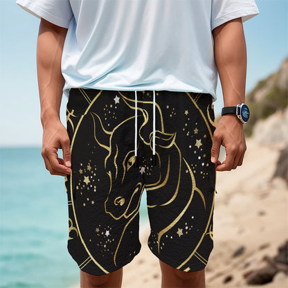 Gold And Black Taurus Sign Print Men's Cargo Shorts