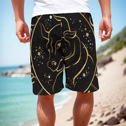 Gold And Black Taurus Sign Print Men's Cargo Shorts