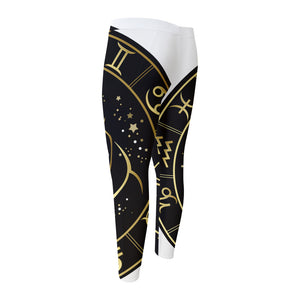 Gold And Black Taurus Sign Print Men's Compression Pants