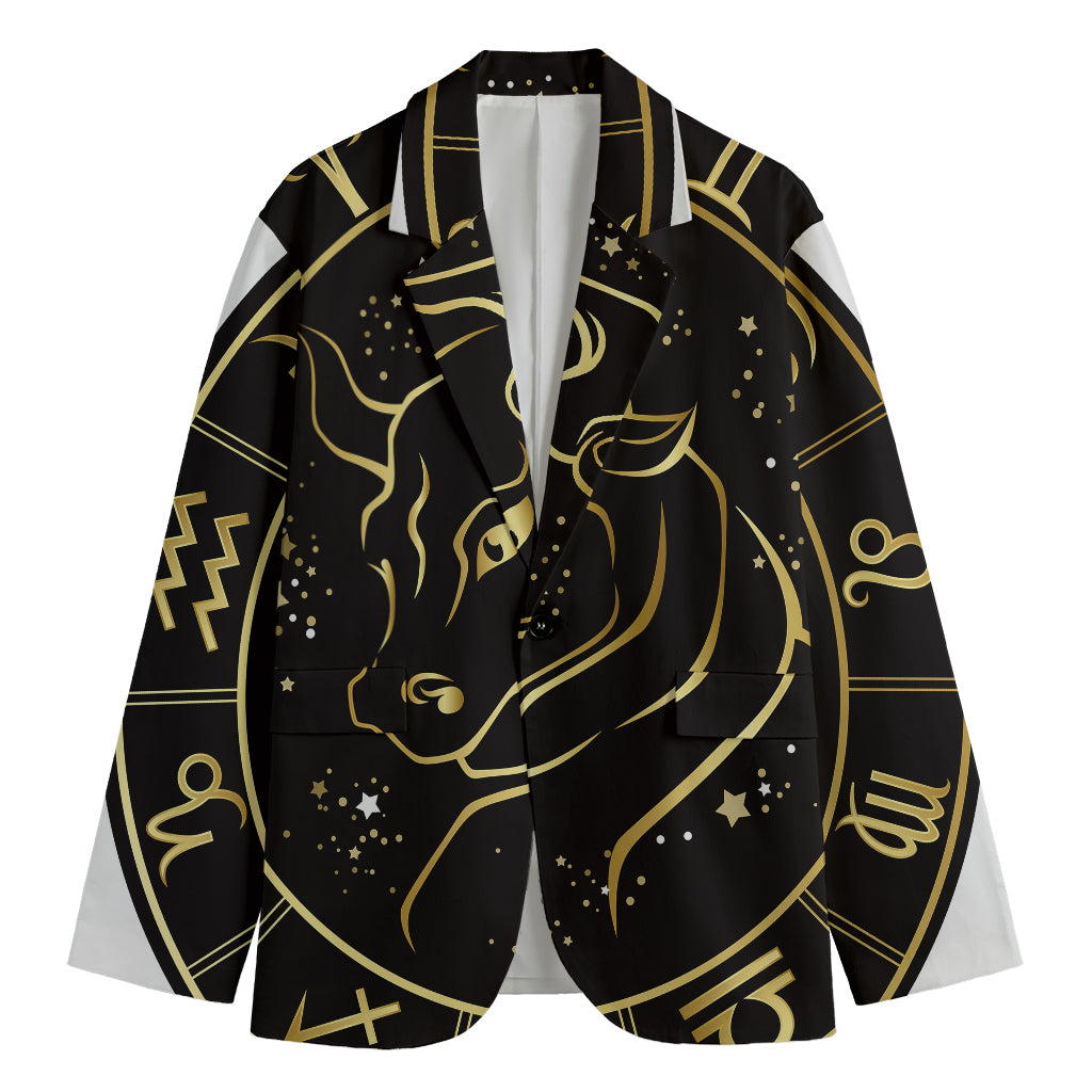 Gold And Black Taurus Sign Print Men's Cotton Blazer