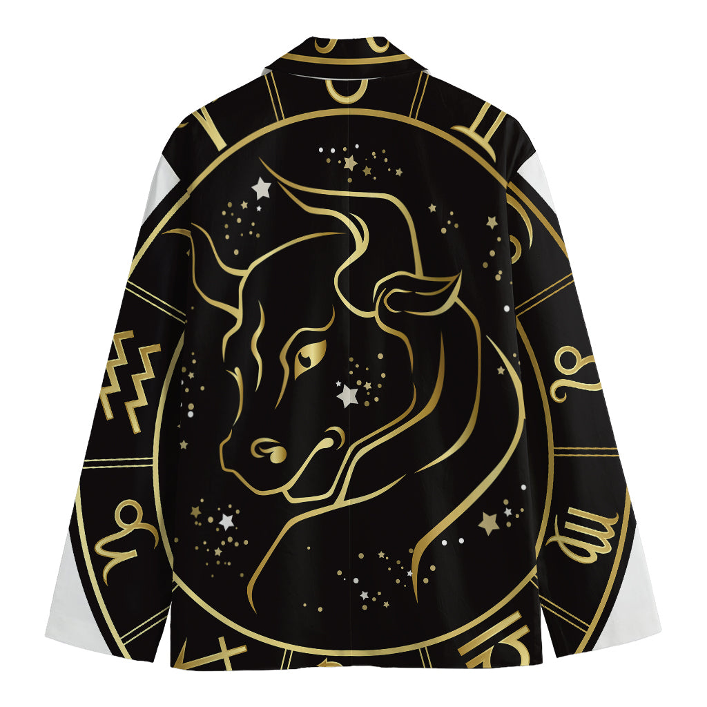 Gold And Black Taurus Sign Print Men's Cotton Blazer