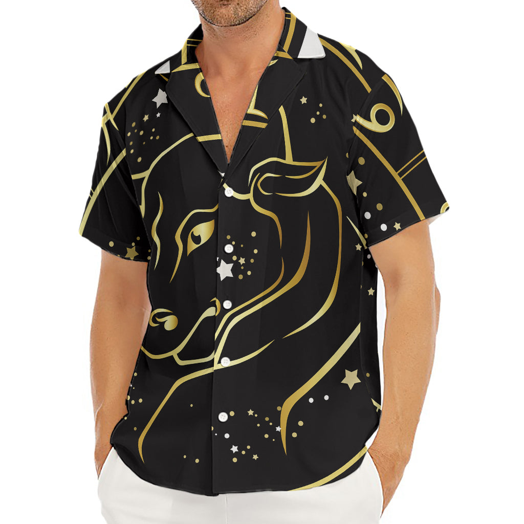 Gold And Black Taurus Sign Print Men's Deep V-Neck Shirt