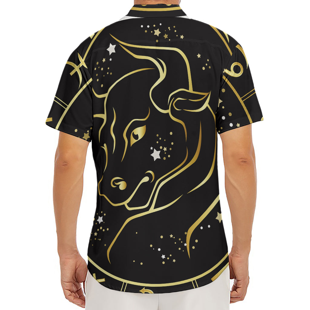 Gold And Black Taurus Sign Print Men's Deep V-Neck Shirt