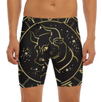 Gold And Black Taurus Sign Print Men's Long Boxer Briefs