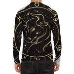 Gold And Black Taurus Sign Print Men's Long Sleeve Rash Guard