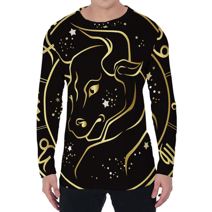 Gold And Black Taurus Sign Print Men's Long Sleeve T-Shirt