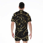 Gold And Black Taurus Sign Print Men's Rompers