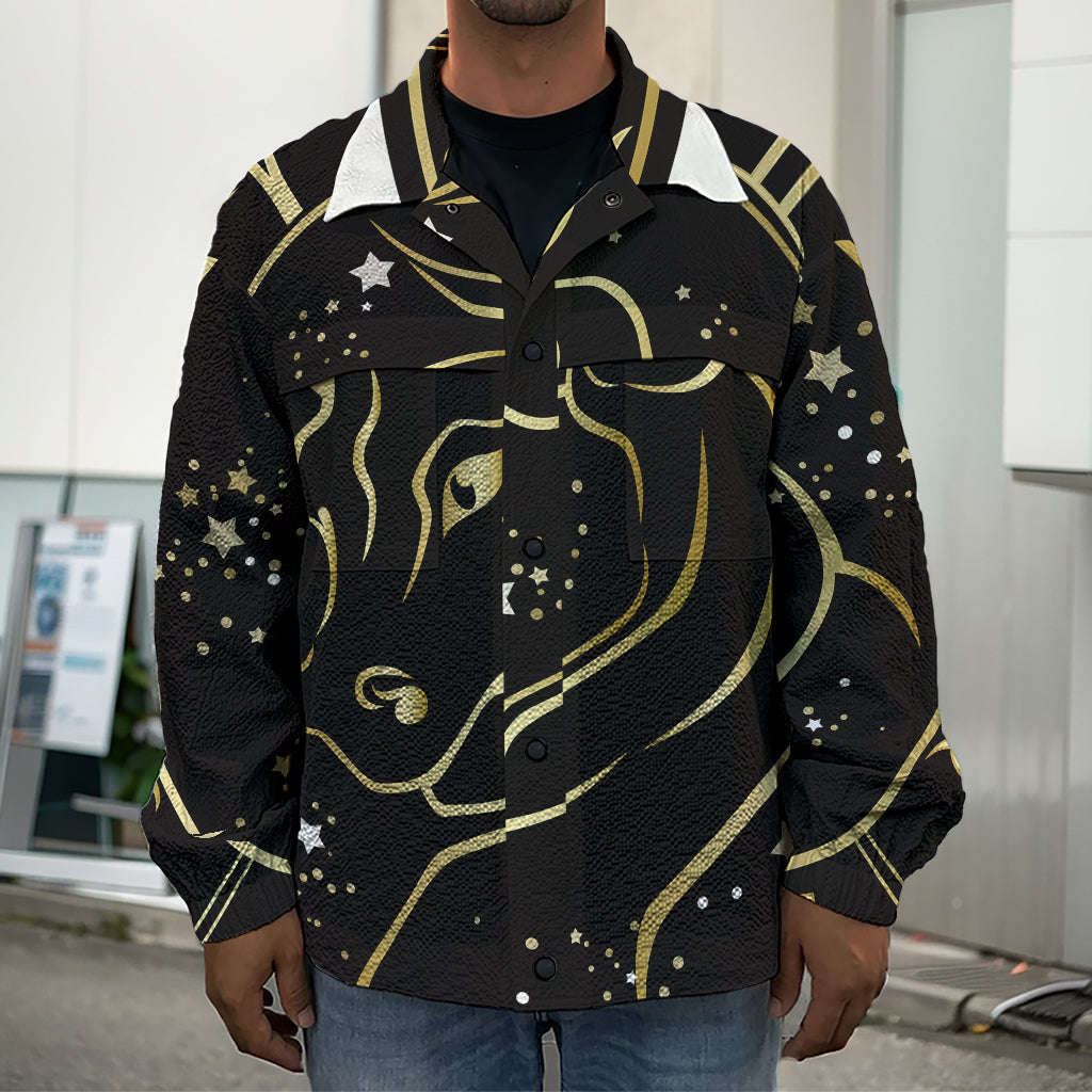 Gold And Black Taurus Sign Print Men's Shirt Jacket