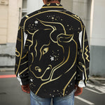 Gold And Black Taurus Sign Print Men's Shirt Jacket