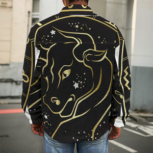 Gold And Black Taurus Sign Print Men's Shirt Jacket