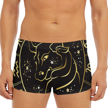 Gold And Black Taurus Sign Print Men's Short Boxer Briefs