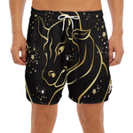 Gold And Black Taurus Sign Print Men's Split Running Shorts
