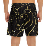 Gold And Black Taurus Sign Print Men's Split Running Shorts