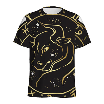 Gold And Black Taurus Sign Print Men's Sports T-Shirt