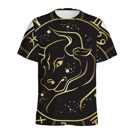 Gold And Black Taurus Sign Print Men's Sports T-Shirt