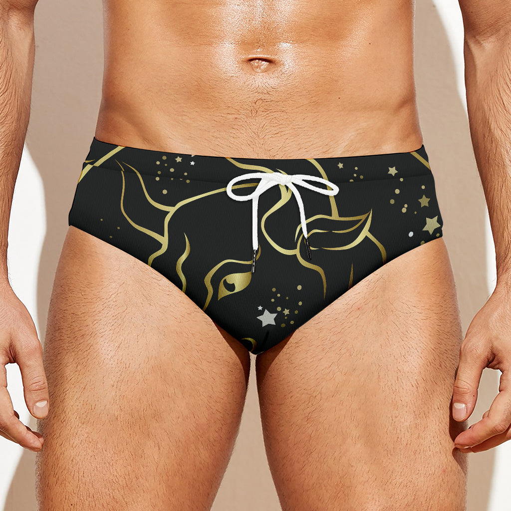 Gold And Black Taurus Sign Print Men's Swim Briefs