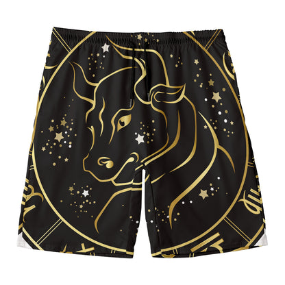 Gold And Black Taurus Sign Print Men's Swim Trunks