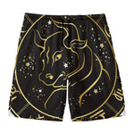 Gold And Black Taurus Sign Print Men's Swim Trunks