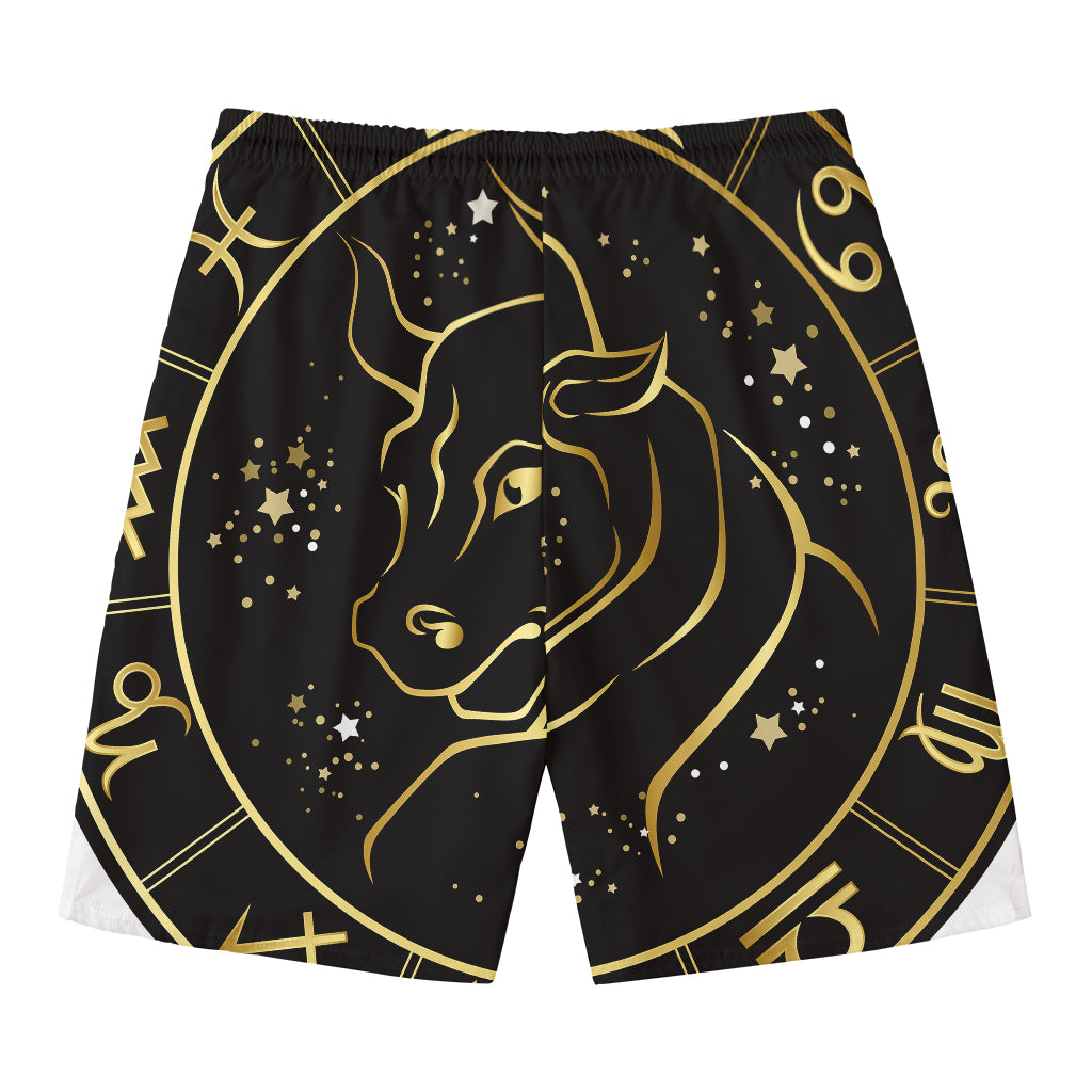 Gold And Black Taurus Sign Print Men's Swim Trunks