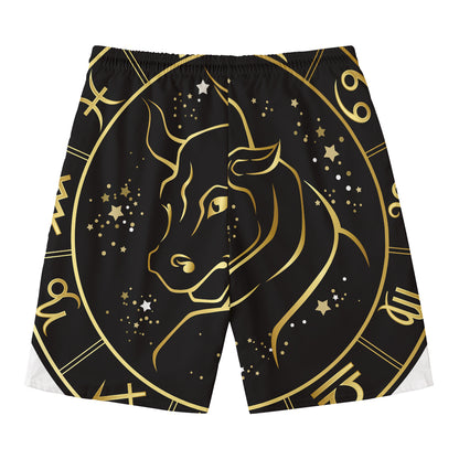 Gold And Black Taurus Sign Print Men's Swim Trunks