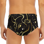 Gold And Black Taurus Sign Print Men's Triangle Swim Briefs