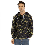 Gold And Black Taurus Sign Print Men's Velvet Pullover Hoodie