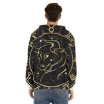 Gold And Black Taurus Sign Print Men's Velvet Pullover Hoodie