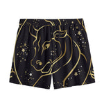 Gold And Black Taurus Sign Print Mesh Shorts