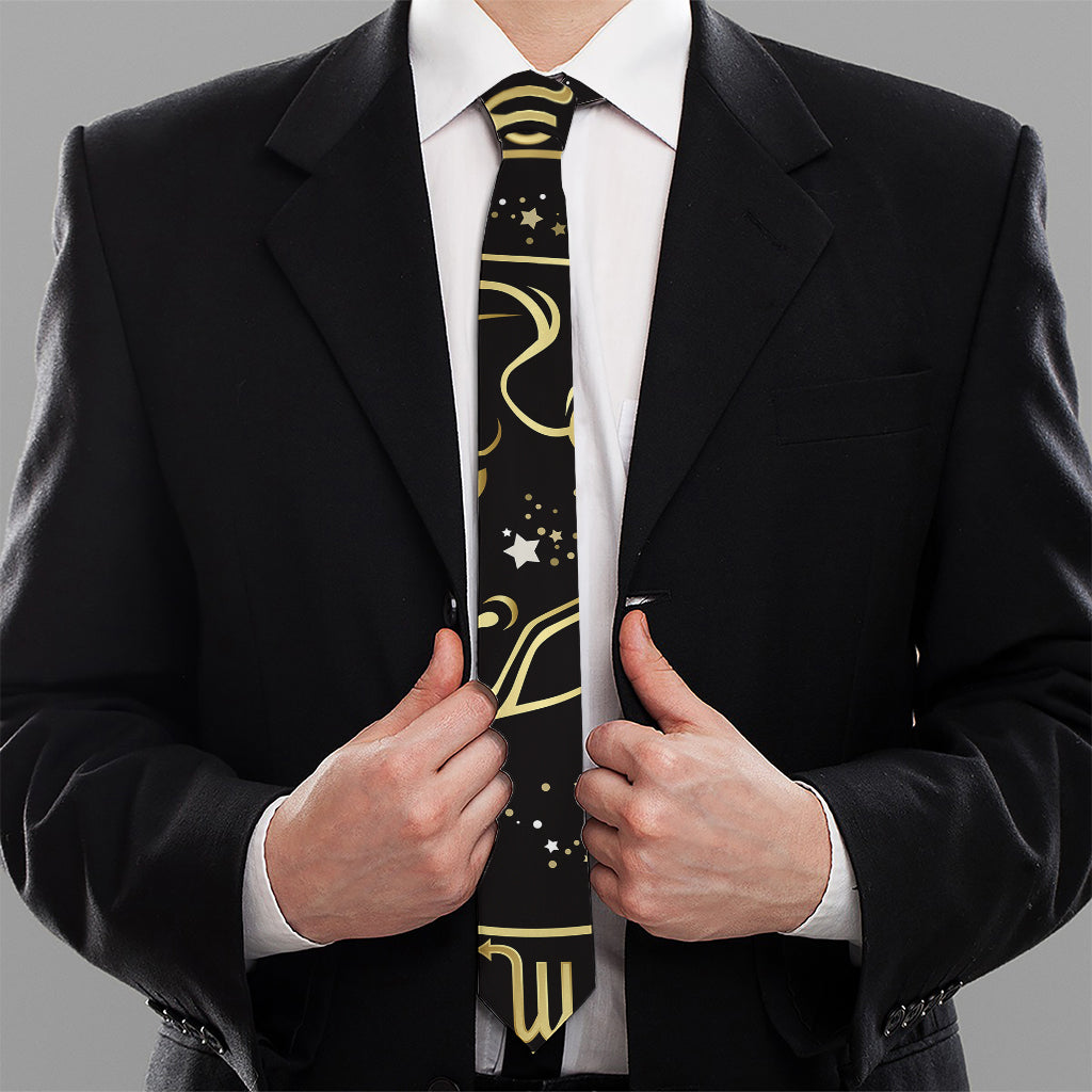 Gold And Black Taurus Sign Print Necktie