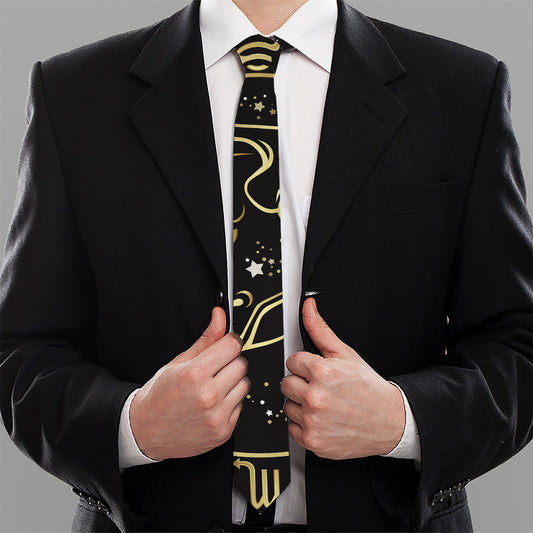 Gold And Black Taurus Sign Print Necktie