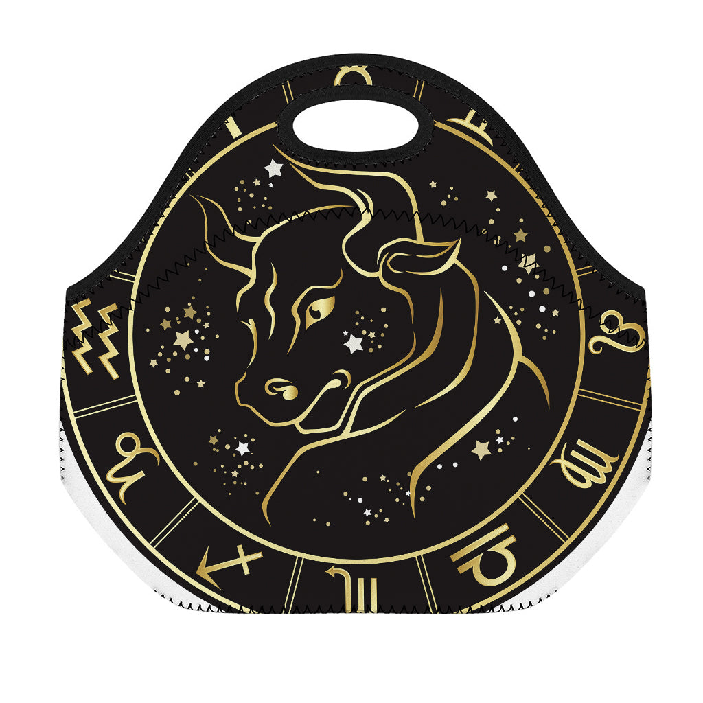 Gold And Black Taurus Sign Print Neoprene Lunch Bag