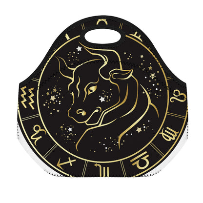 Gold And Black Taurus Sign Print Neoprene Lunch Bag