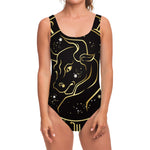 Gold And Black Taurus Sign Print One Piece Swimsuit