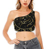 Gold And Black Taurus Sign Print One Shoulder Crop Top