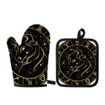 Gold And Black Taurus Sign Print Oven Mitt And Pot Holder Set