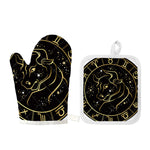 Gold And Black Taurus Sign Print Oven Mitt And Pot Holder Set