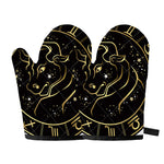 Gold And Black Taurus Sign Print Oven Mitts
