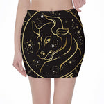 Gold And Black Taurus Sign Print Pencil Mini Skirt