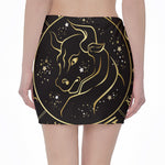Gold And Black Taurus Sign Print Pencil Mini Skirt