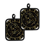Gold And Black Taurus Sign Print Pot Holders