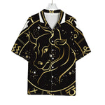 Gold And Black Taurus Sign Print Rayon Hawaiian Shirt