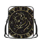 Gold And Black Taurus Sign Print Rectangular Crossbody Bag
