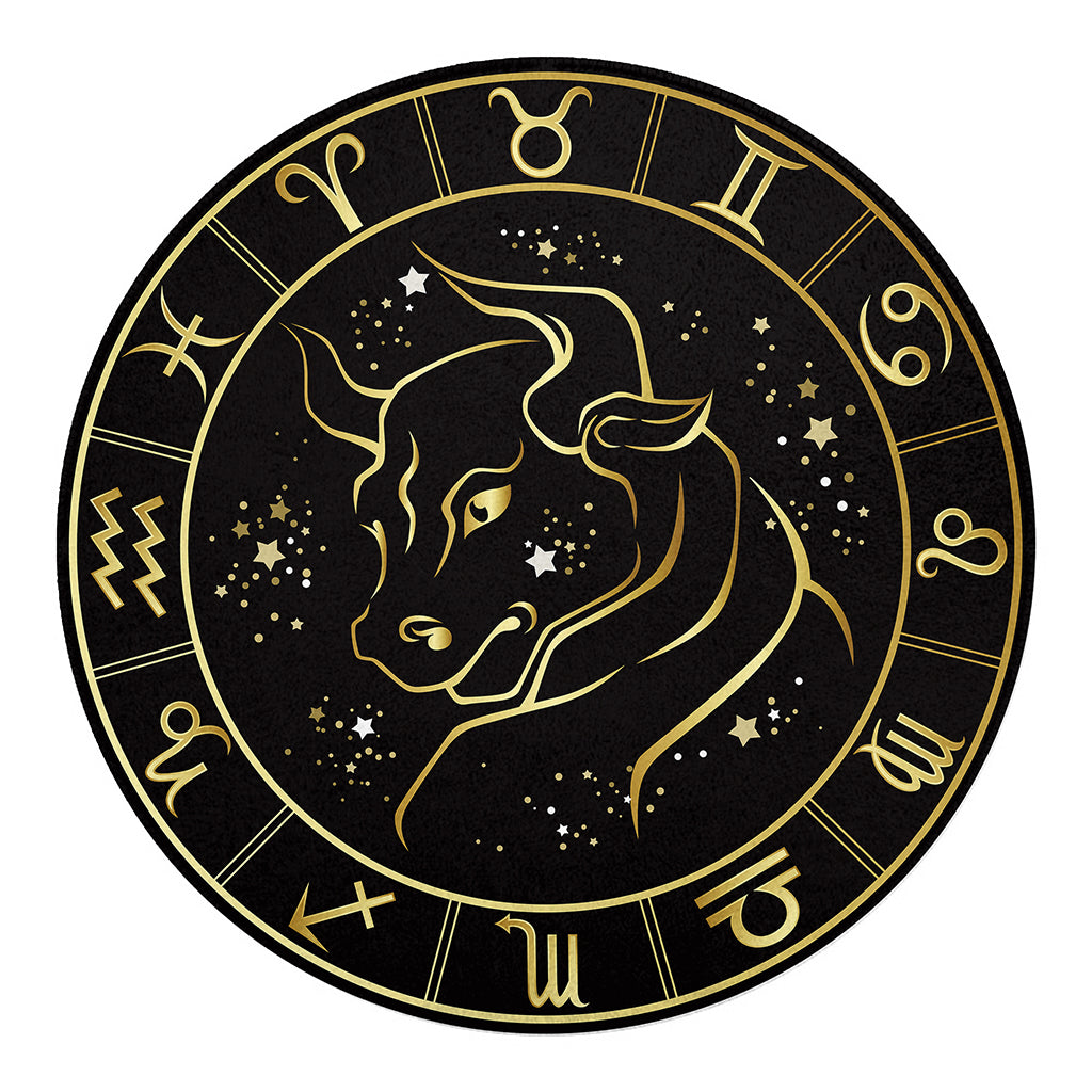 Gold And Black Taurus Sign Print Round Blanket