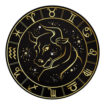 Gold And Black Taurus Sign Print Round Blanket